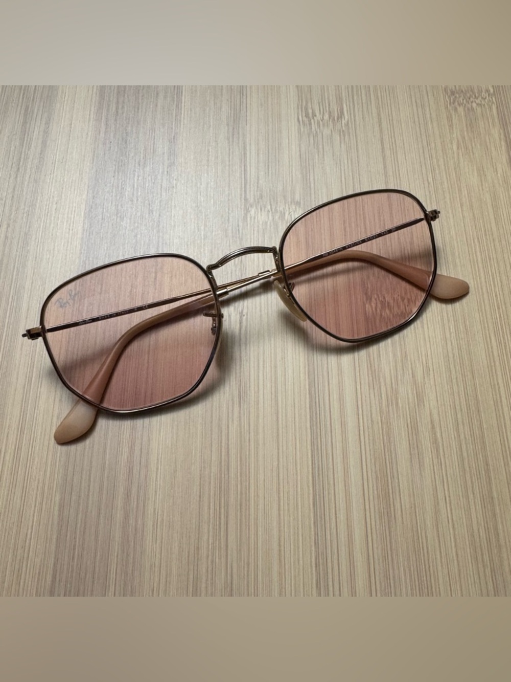 SOLD// RAY-BAN Hexagonal Sunglasses Light Pink Lens Copper Frame
